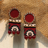 AJ-AJRAK WITH ROUND KUNDAN handmade fabric earrings